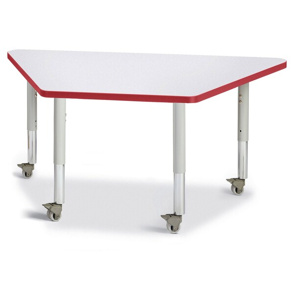 Jonti-Craft Berries Trapezoid Activity Tables, 24 in. x 48 in., Mobile, Freckled Gray/Red/Gray 6438JCM008 - main